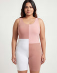 Three-Tone Padded Above-Knee Colour Block Swimsuit