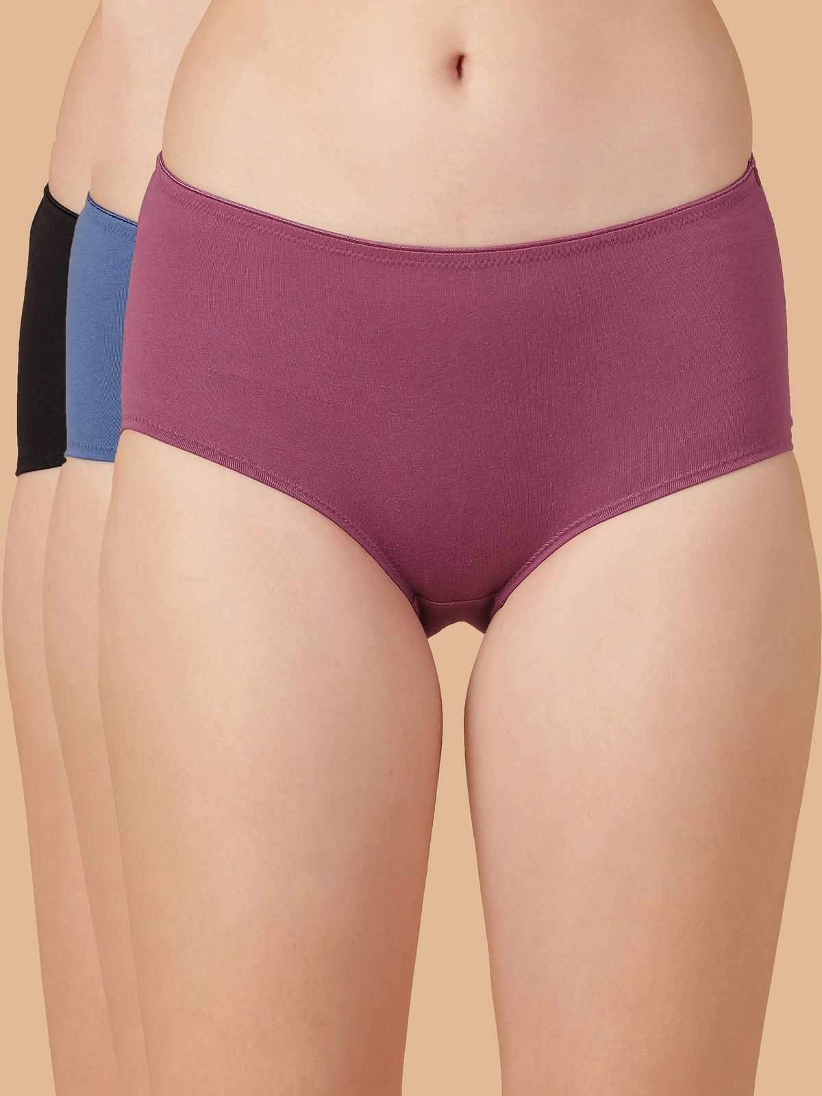 Mid Rise Cotton Hip Hugger Brief with Shiny Edge Waist (Pack of 3)