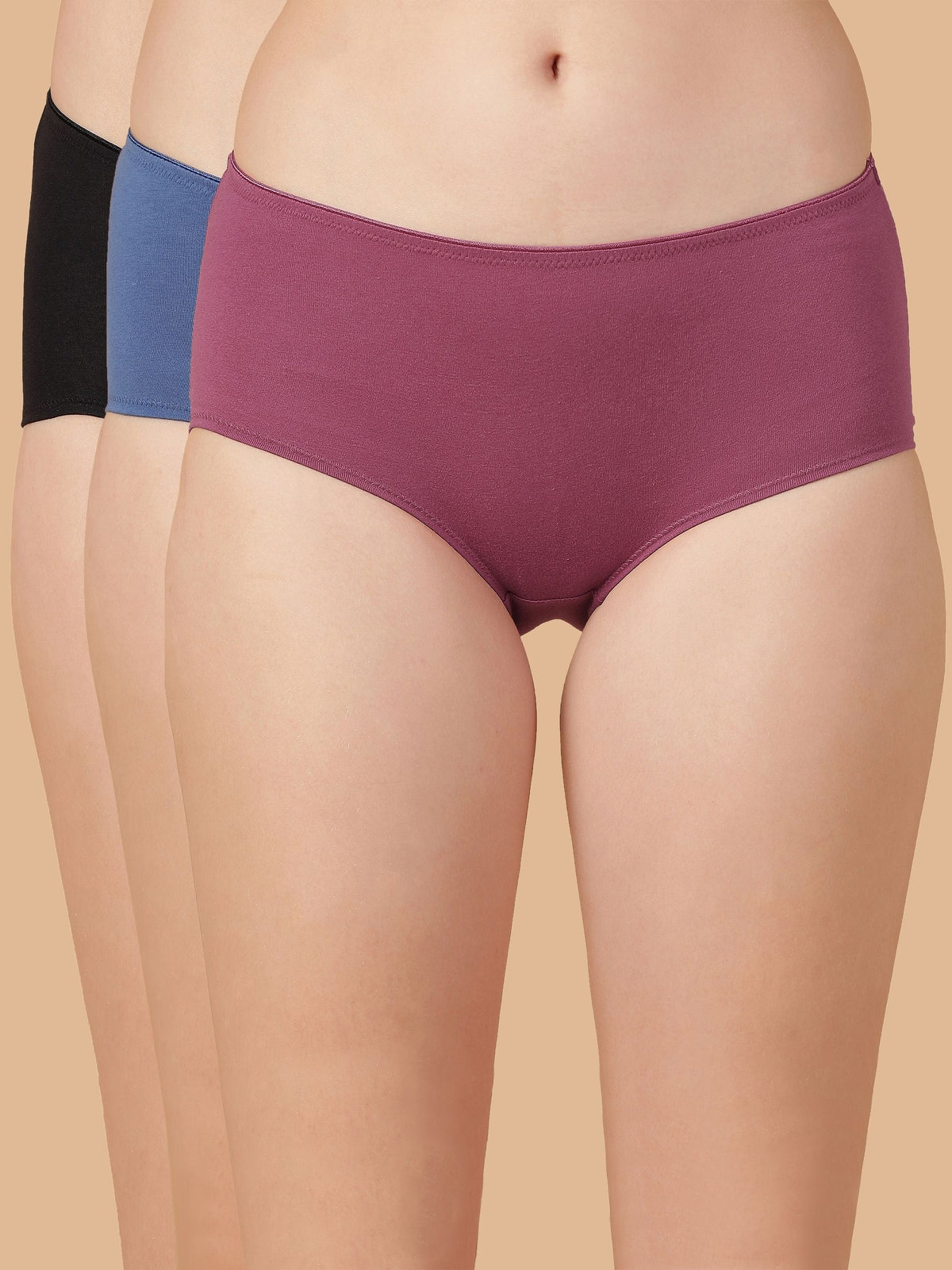 Mid Rise Cotton Hip Hugger Brief with Shiny Edge Waist (Pack of 3)