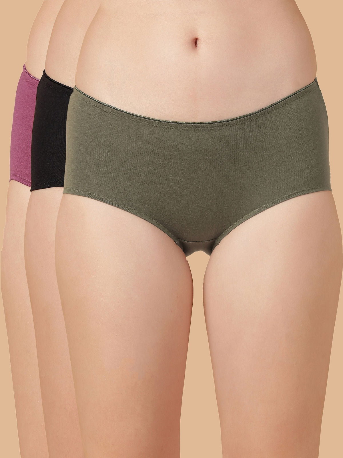 Mid Rise Cotton Hip Hugger Brief with Shiny Edge Waist (Pack of 3)