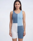 Three-Tone Padded Above-Knee Colour Block Swimsuit