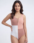 Three-Tone Mesh Front Padded Sleeveless Monokini