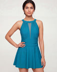 Mesh Detail Removable Pad Swim Dress with Shorts