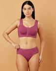 Front Closure Full Coverage Non Padded Non Wired Bra with High Waist Full Coverage Ultra Soft Mesh Panel Brief