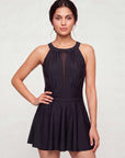 Mesh Detail Removable Pad Swim Dress with Shorts