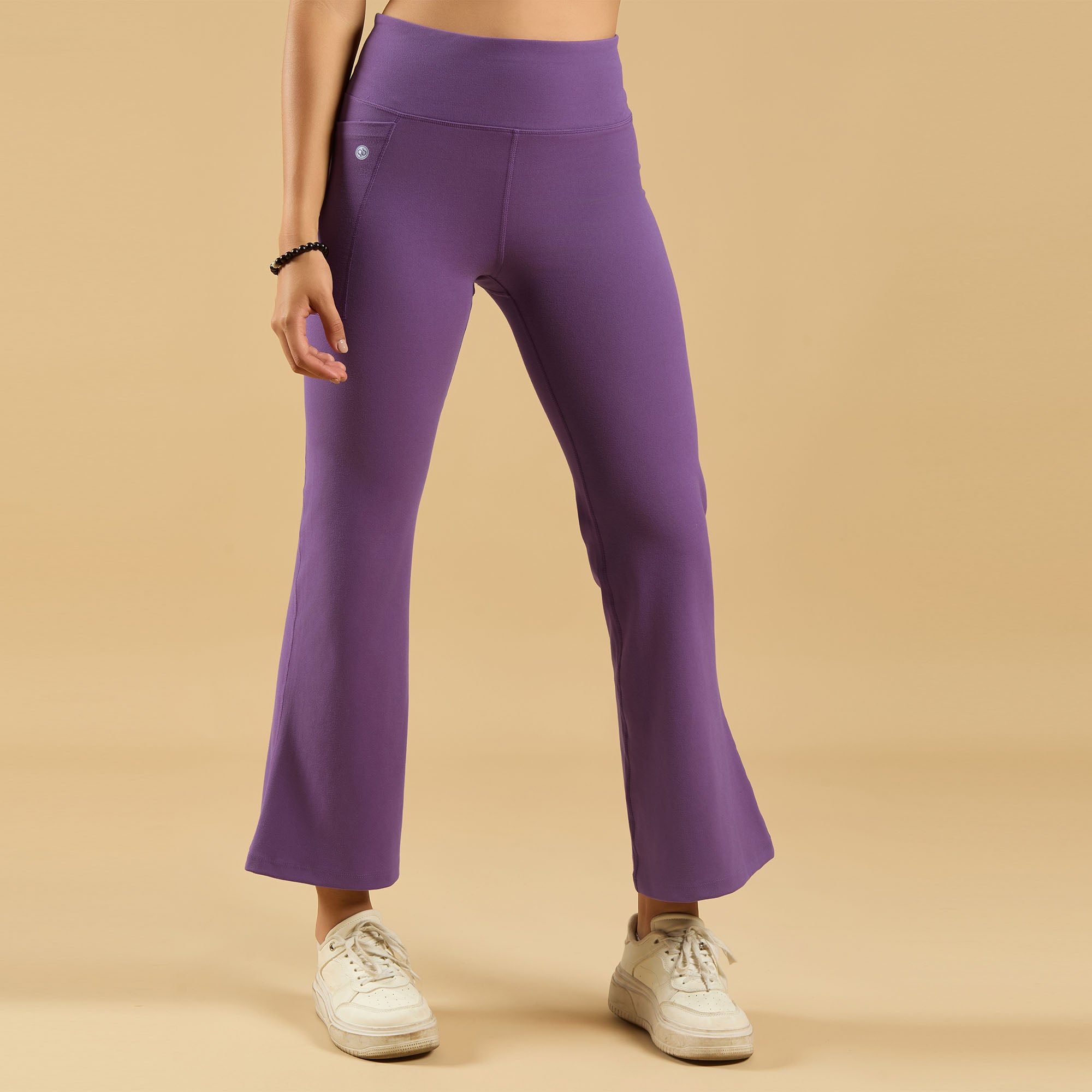 Mid-Rise Fit &amp; Flared Pants with 4-Way Stretch &amp; Compression Waistband AT-25