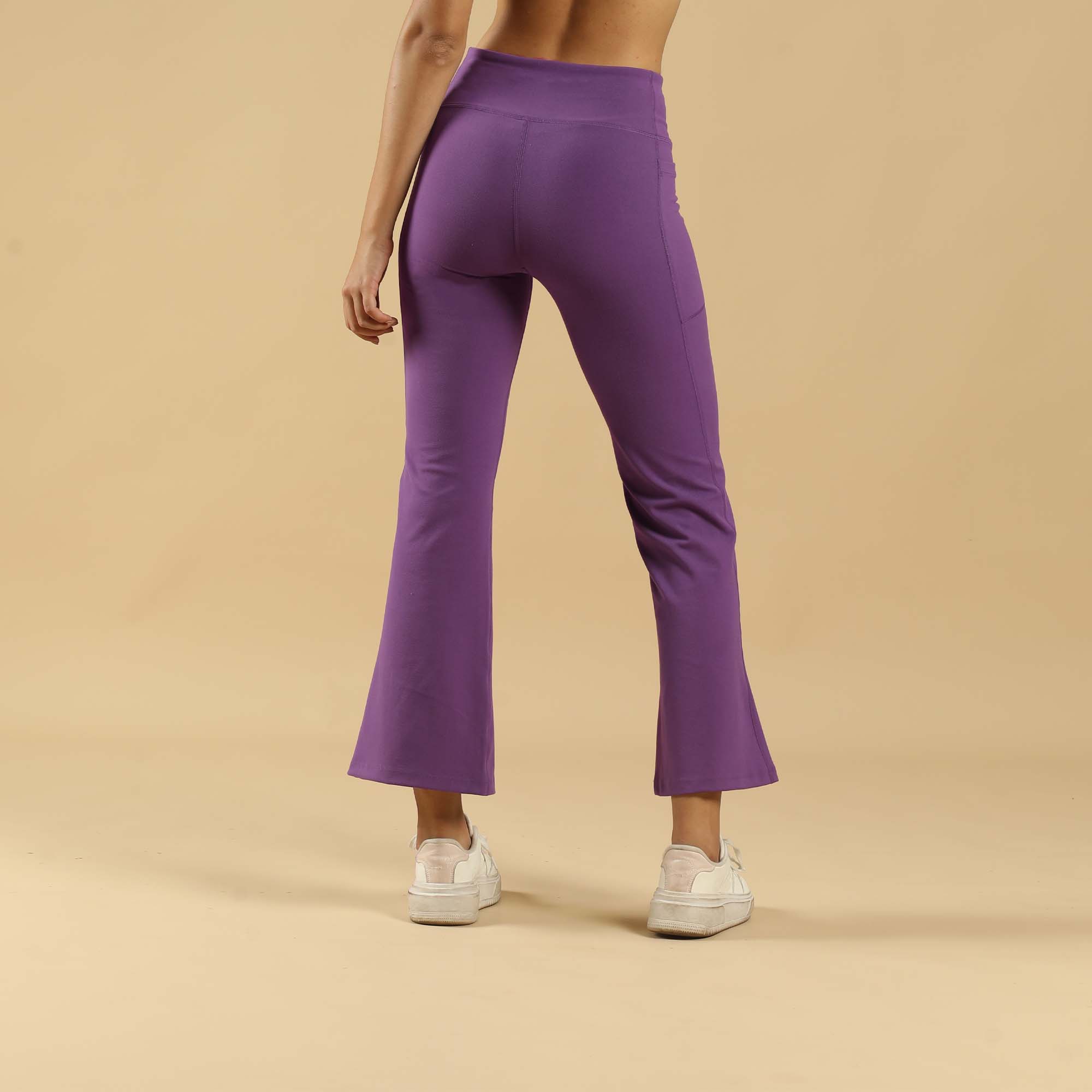 Mid-Rise Fit &amp; Flared Pants with 4-Way Stretch &amp; Compression Waistband AT-25