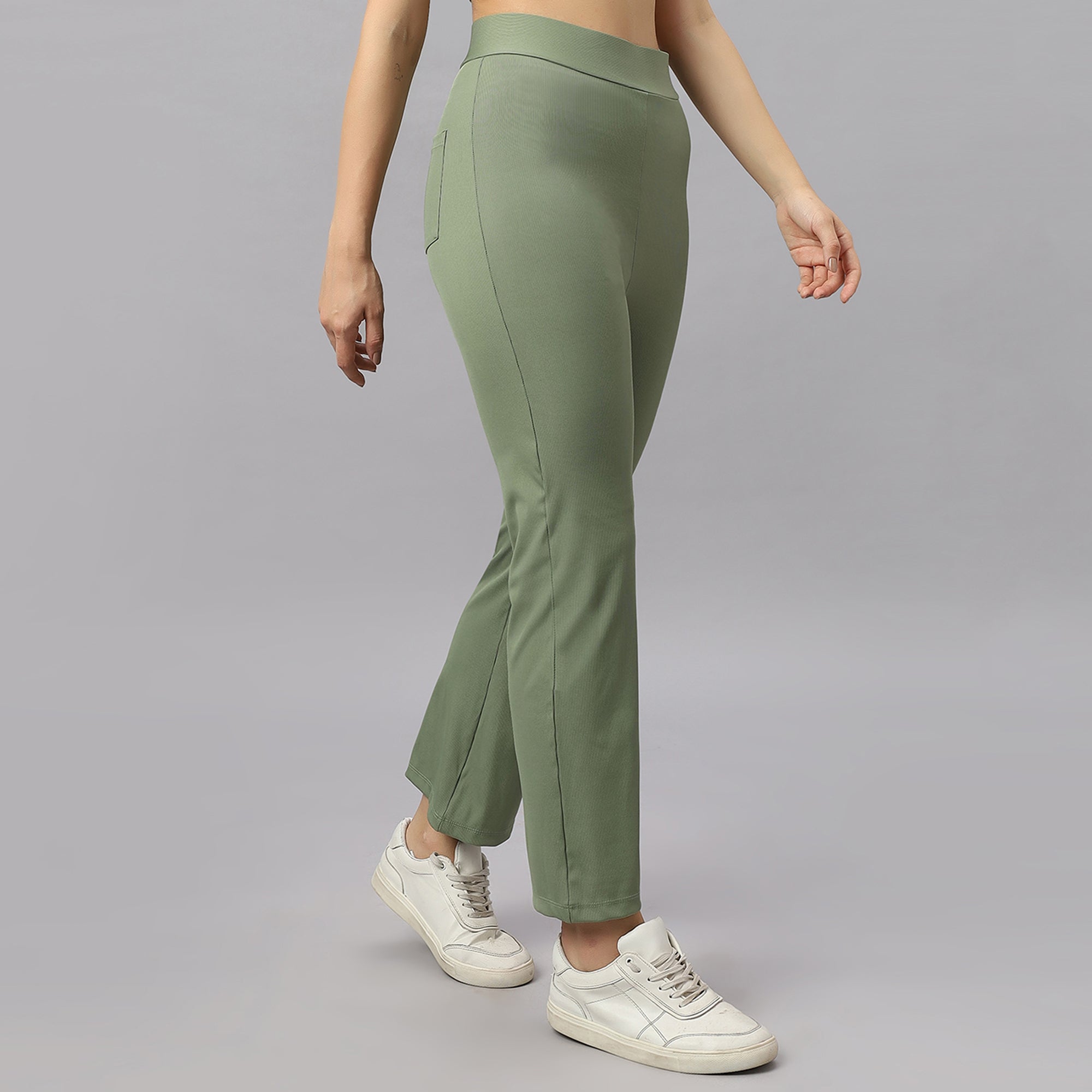 Mid-Rise Ankle-Length Fit and Flare Pants with Back Pockets-AT-23