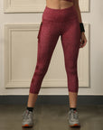 High waist 3/4th Length Capri Sports Leggings with Mesh Side Pockets-AT-11