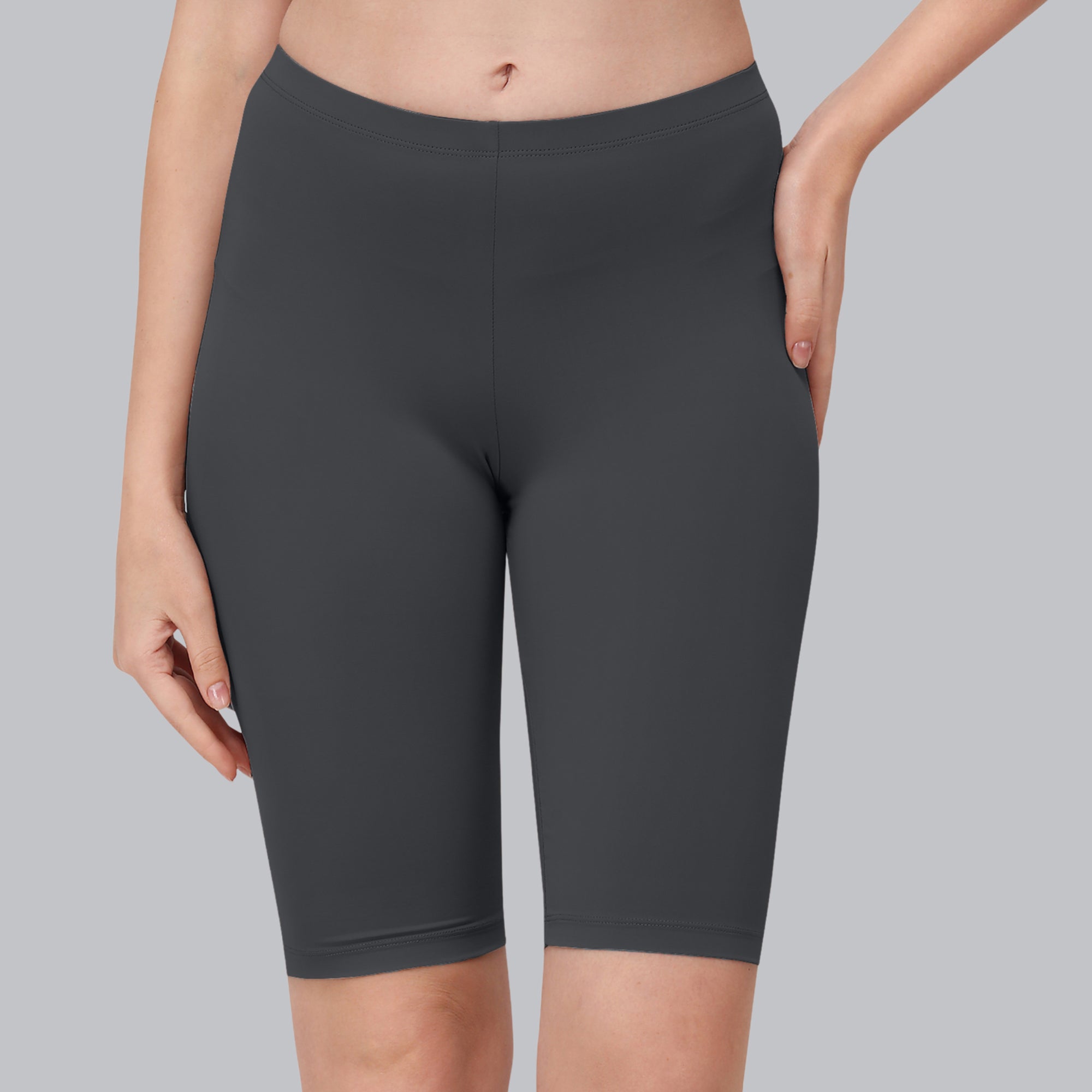 Solid Polyamide Spandex Knee Length Cycling Shorts-CS-3