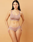 Full Coverage Padded Bra and Mid Rise Brief With Lace Detailing