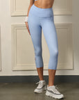 High waist 3/4th Length Capri Sports Leggings with Mesh Side Pockets-AT-11