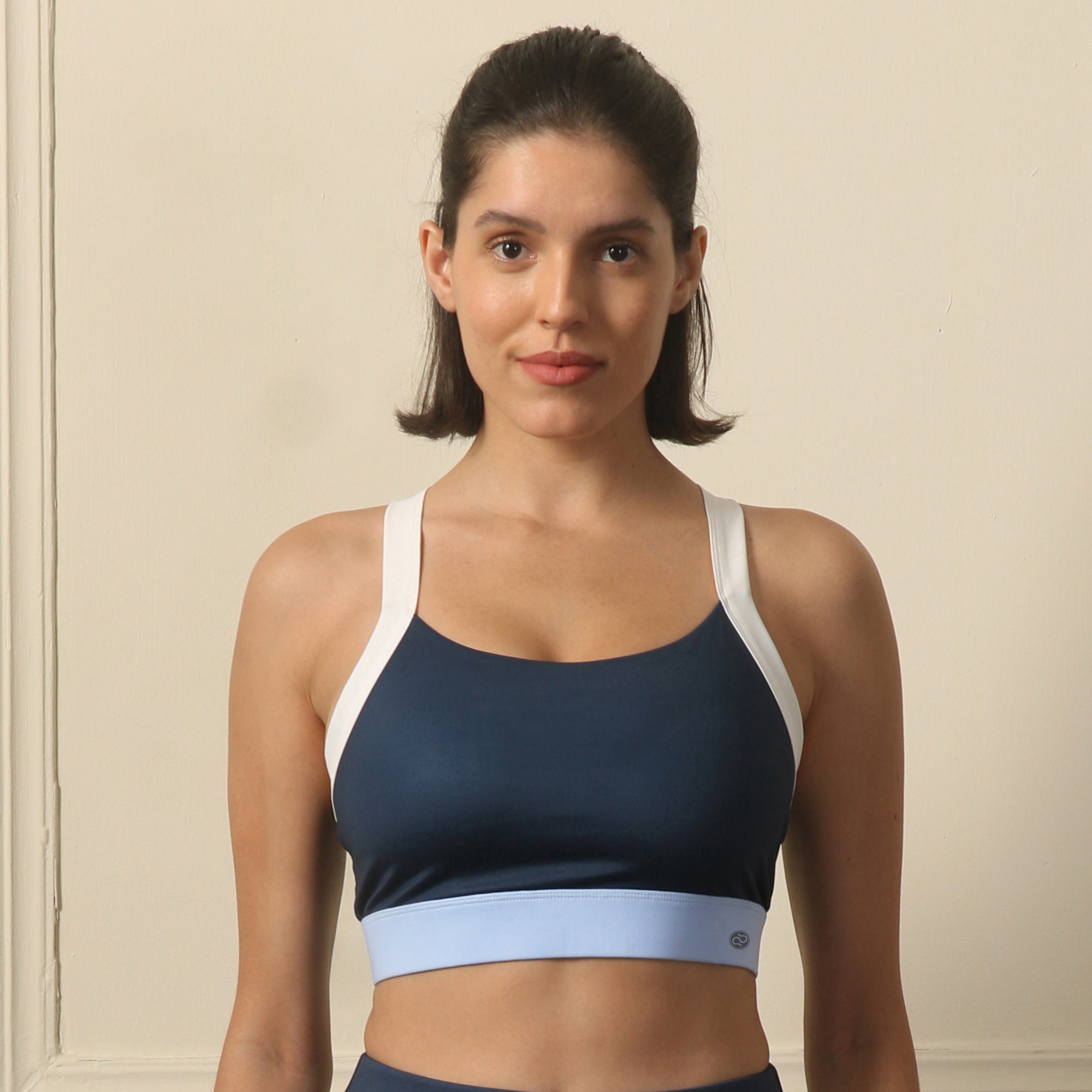 Medium-Impact Padded Non Wired Sports Bra with Crisscross Back and Mesh Detailing-AT-15