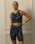 Athleisure Quick Dry Printed Sleeveless Crop Top with High Waist Knee Length Sports Shorts With Pocket SET AT-6 AT-8