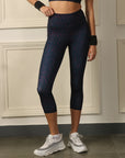 High waist 3/4th Length Capri Sports Leggings with Mesh Side Pockets-AT-11