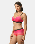 Padded Non Wired Full Coverage Printed Cross Back Bra with High Rise Full Coverage Printed Boyshorts Set FB-555/ FP-1554