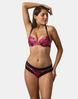 Padded Wired Medium Coverage Printed Bra with Mid Rise Lace Back Printed Cheekini Panty- SET FB-558/ FP-1558