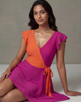 Colour Block V-Neck Skirted Swimsuit with Hot Pants
