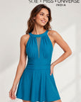 Mesh Detail Removable Pad Swim Dress with Shorts