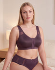 Front Closure Full Coverage Non Padded Non Wired Bra with High Waist Full Coverage Ultra Soft Mesh Panel Brief