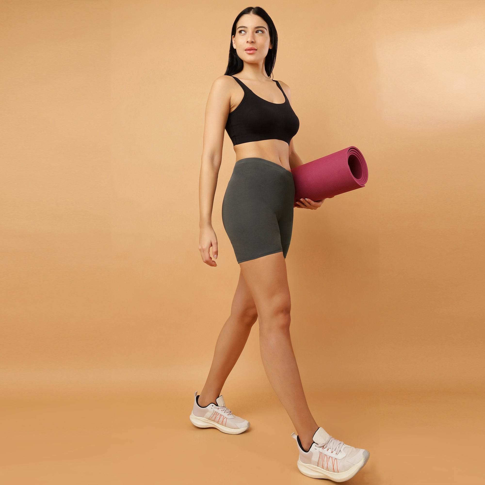 SOIE Woman - Mid Rise Breathable Cotton Spandex Knee Length Cycling Shorts - Cycling Shorts -for Women