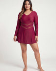 Full Sleeve Mesh Panel Swim Dress with Fixed Hot Pants