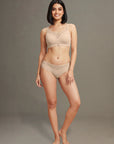 Full Coverage Padded Bra and Mid Rise Brief With Lace Detailing