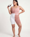 Three-Tone Padded Above-Knee Colour Block Swimsuit