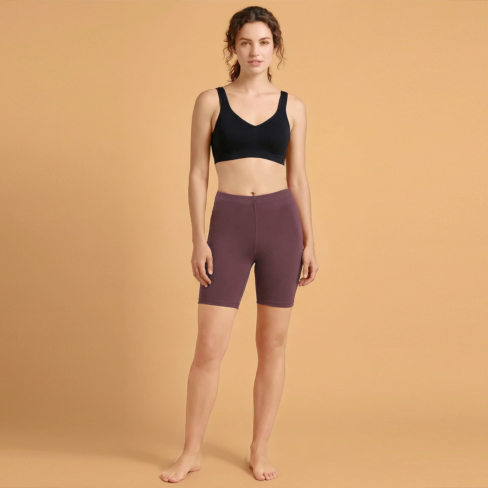 Mid Rise Breathable Cotton Spandex Mid Thigh Length Cycling Shorts