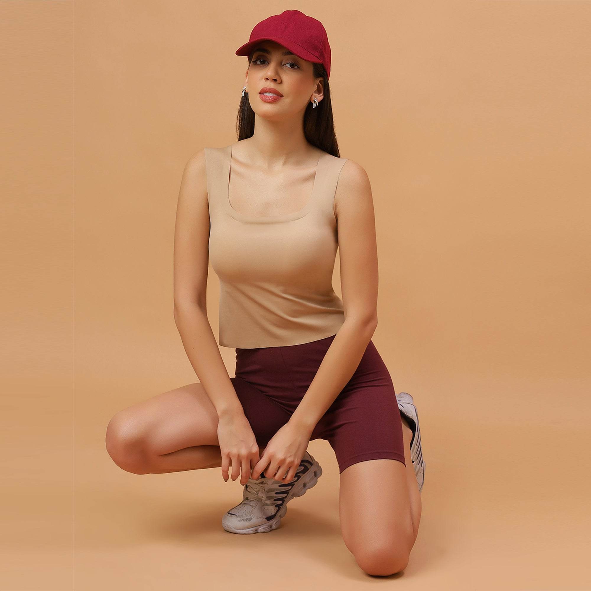 SOIE Woman - Seamless Padded Bra Top with Broad Straps &amp; U-Neckline - Camisole -for Women