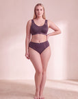Front Closure Full Coverage Non Padded Non Wired Bra with High Waist Full Coverage Ultra Soft Mesh Panel Brief