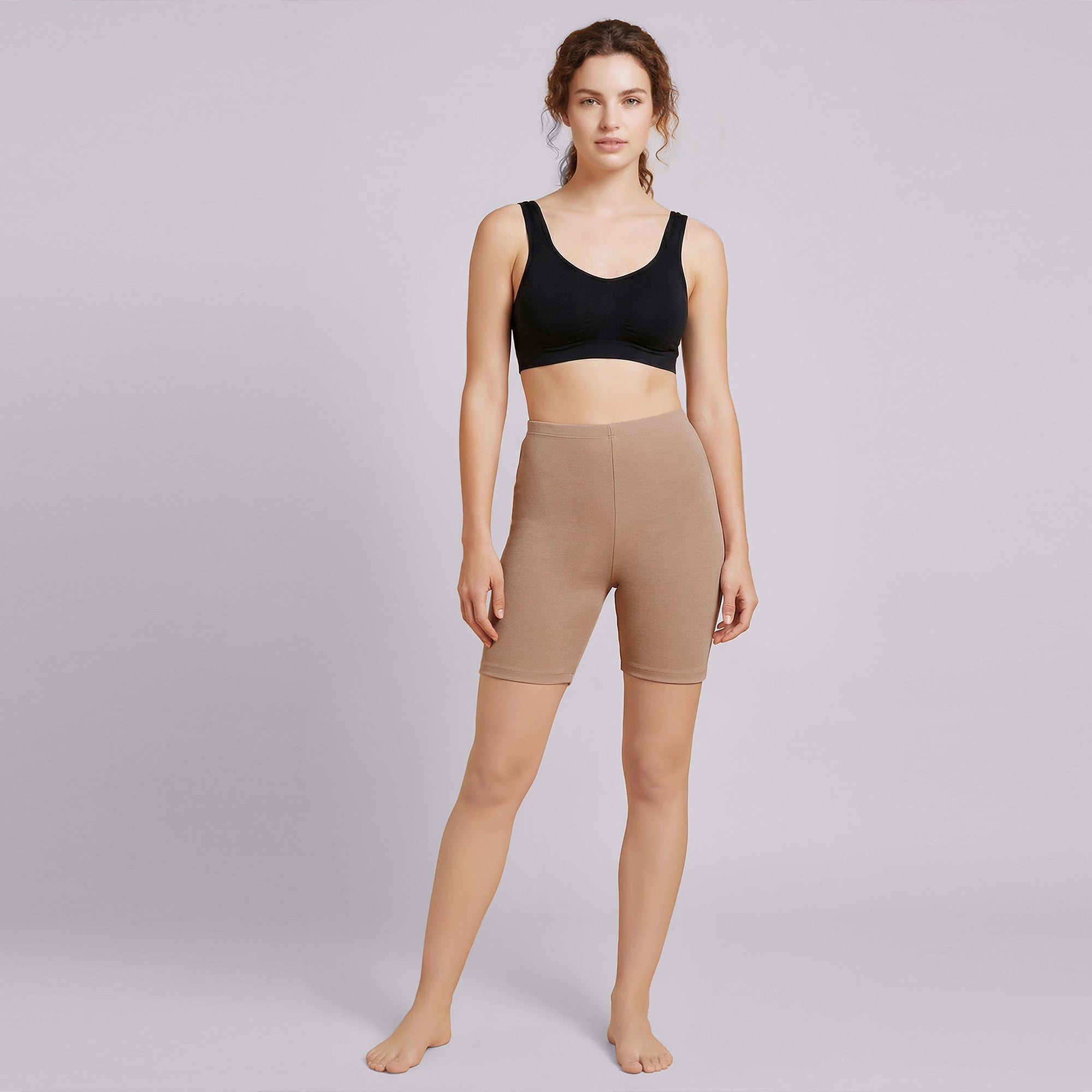 Mid Rise Breathable Cotton Spandex Mid Thigh Length Cycling Shorts