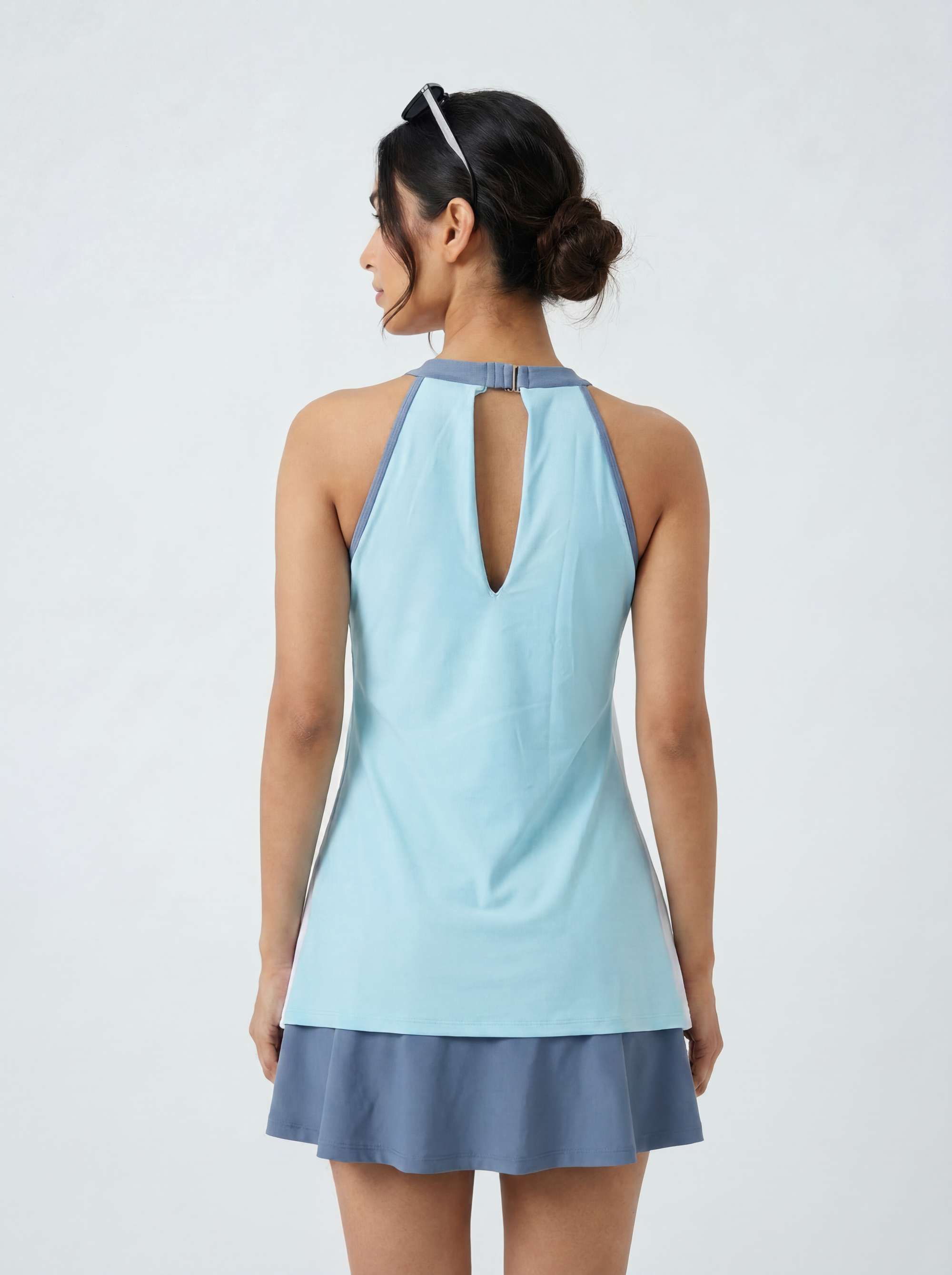 Halter Neck Colour Block Flared Swimdress with Inner Shorts