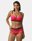 Padded Non Wired Full Coverage Printed Cross Back Bra with High Rise Full Coverage Printed Boyshorts Set FB-555/ FP-1554