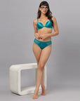 Padded Wired Medium Coverage Push Up Bra with Mid Rise Full Coverage Lace Seamless Panty Set FB-562/ FP-1562