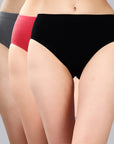 High Rise Full Coverage Solid Colour Cotton Stretch Hipster Panty (Pack of 3) - 3FCB-15A