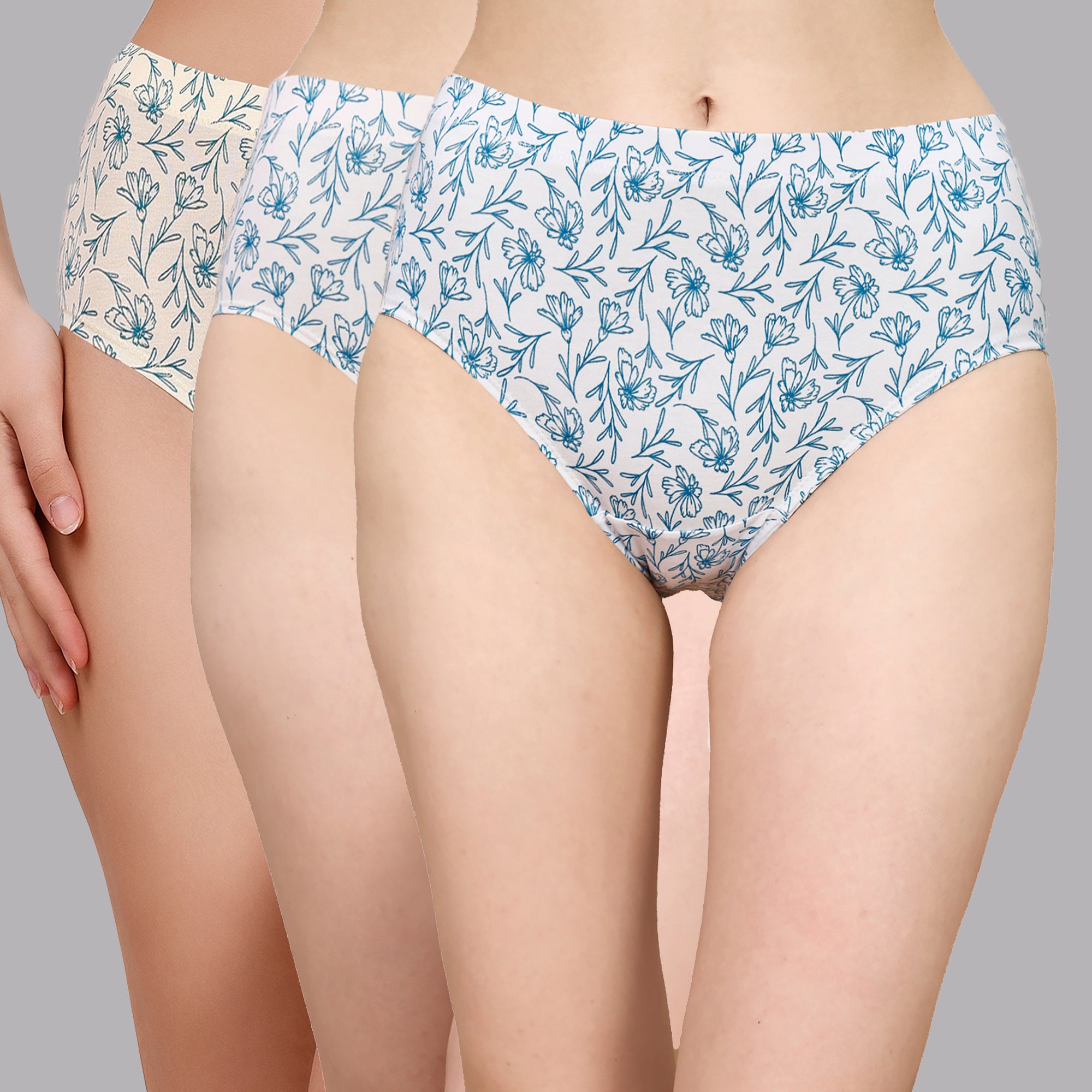 High Waist Full Coverage Printed Stretch Cotton Hipster Panty (Pack of 3) 3HWB-32