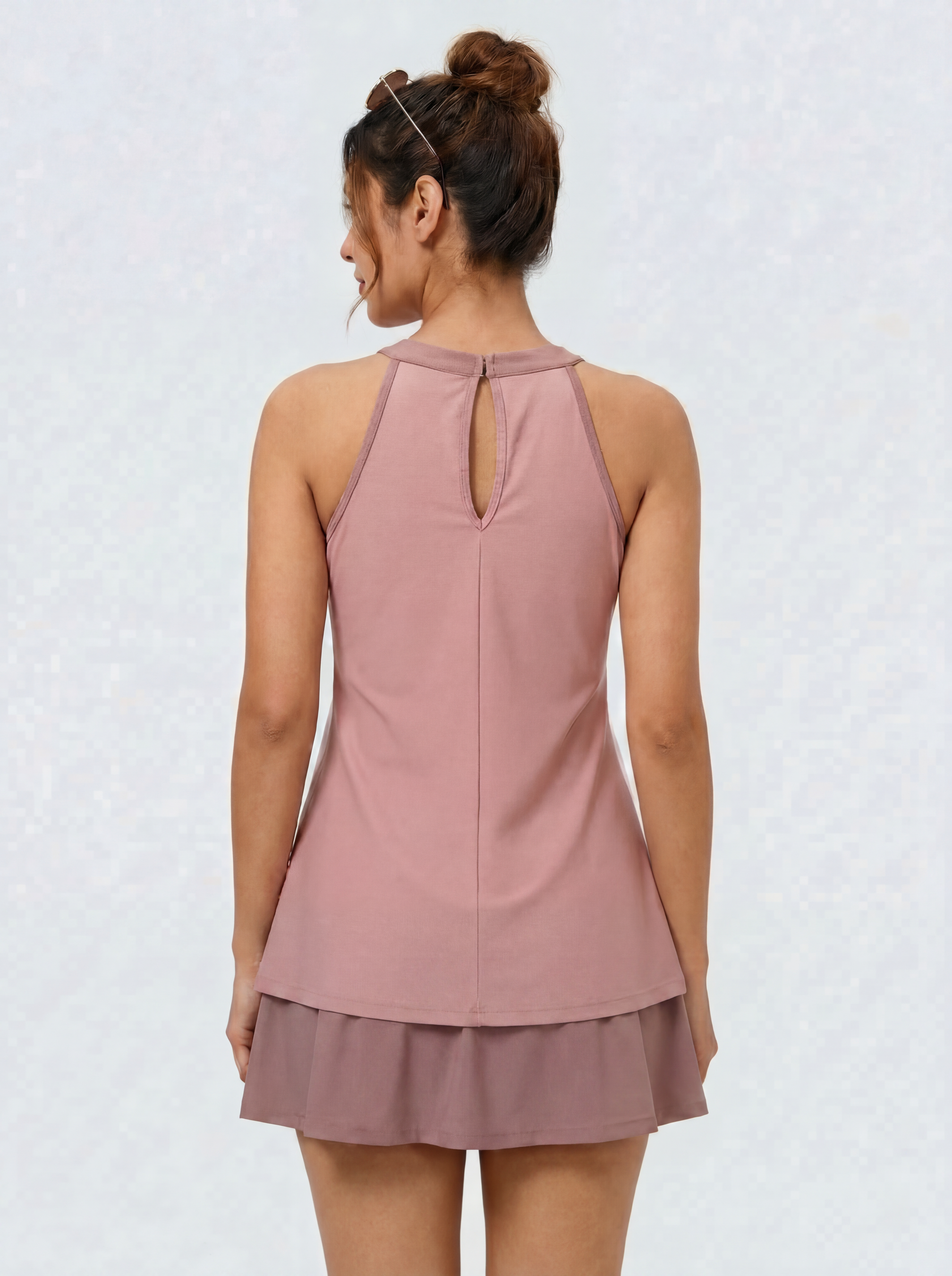 Halter Neck Colour Block Flared Swimdress with Inner Shorts