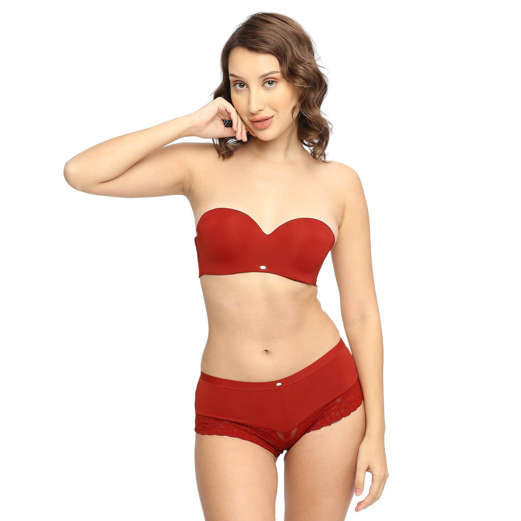 SOIE Woman - Medium Coverage Padded Wired Lacy Bra with Mid Rise Medium Coverage Lace Shorty Cheeky Panty - -for Women