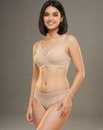 Full Coverage Padded Bra and Mid Rise Brief With Lace Detailing