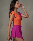 Colour Block V-Neck Skirted Swimsuit with Hot Pants
