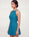 Mesh Detail Removable Pad Swim Dress with Shorts