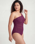 One-Shoulder Mesh Panel Monokini with Removable Padding