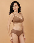 Full Coverage Padded Non-Wired T-shirt Bra with High Rise Full Coverage Brief