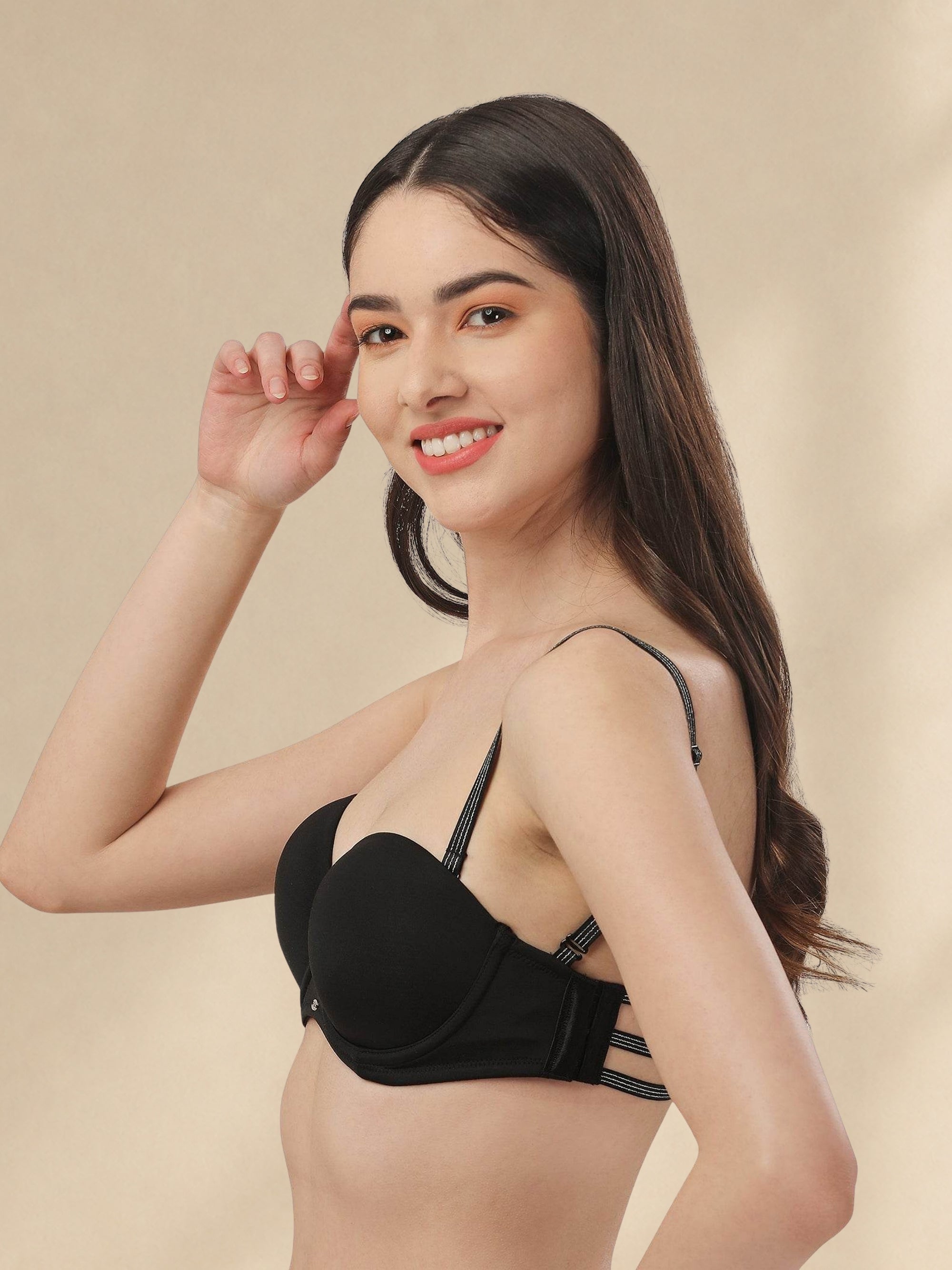 Medium Coverage Padded Underwired Multiway Transparent Back Bra