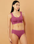 Front Closure Full Coverage Non Padded Non Wired Bra with High Waist Full Coverage Ultra Soft Mesh Panel Brief