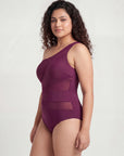 One-Shoulder Mesh Panel Monokini with Removable Padding