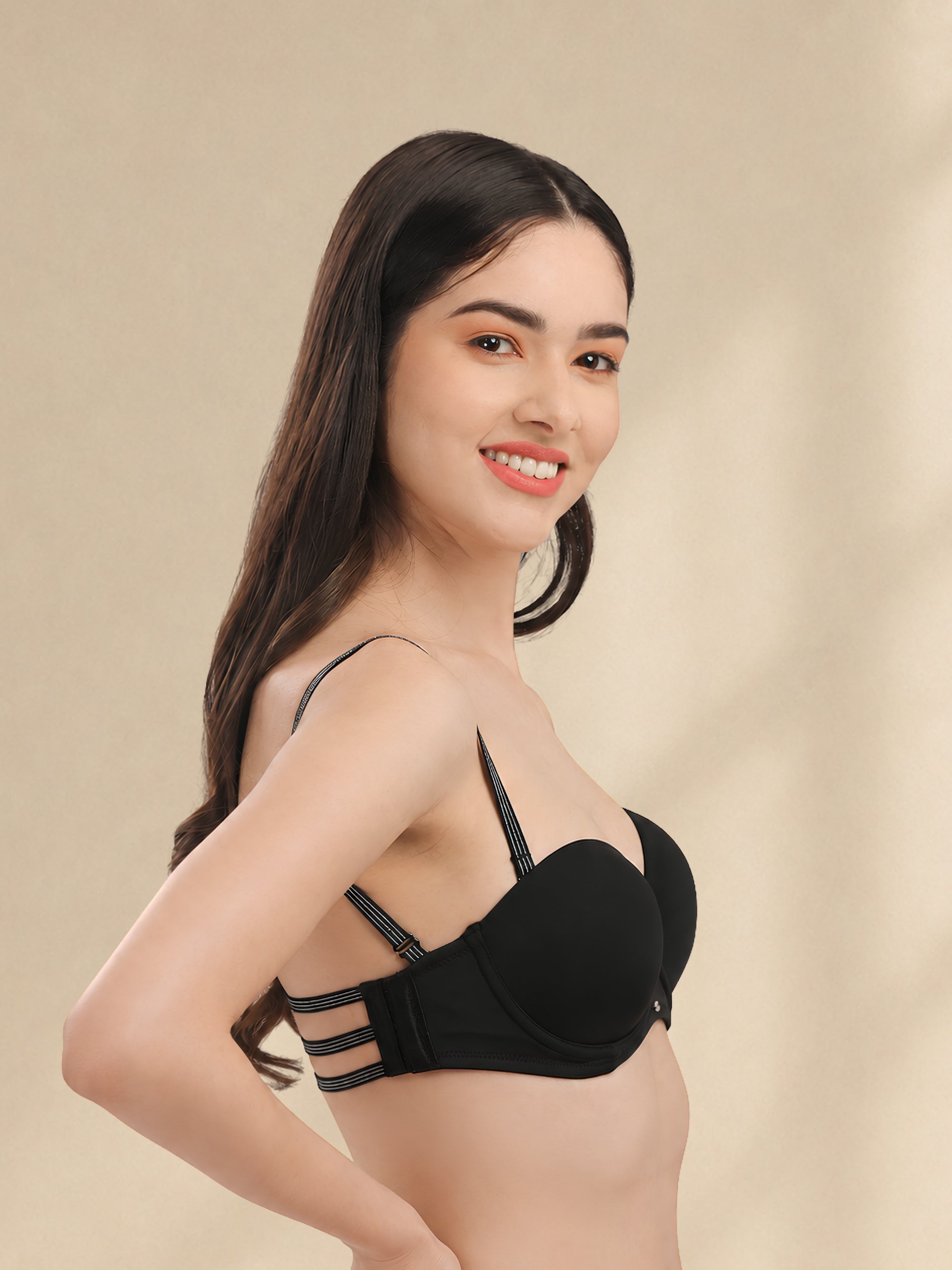 Medium Coverage Padded Underwired Multiway Transparent Back Bra