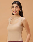SOIE Woman - Seamless Padded Bra Top with Broad Straps & U-Neckline - Camisole -for Women