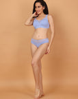 Full Coverage Padded Bra and Mid Rise Brief With Lace Detailing